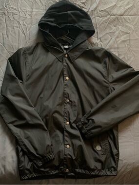 Men's Black Hooded Windbreaker Jacket - Unbranded